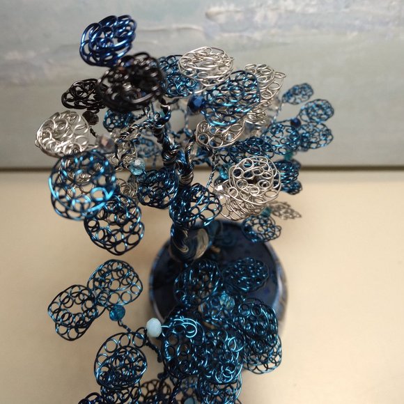 Blue, Silver, White & Black Bonsai Wire Tree (Tree of Life, Joshua Tree) - Picture 14 of 14